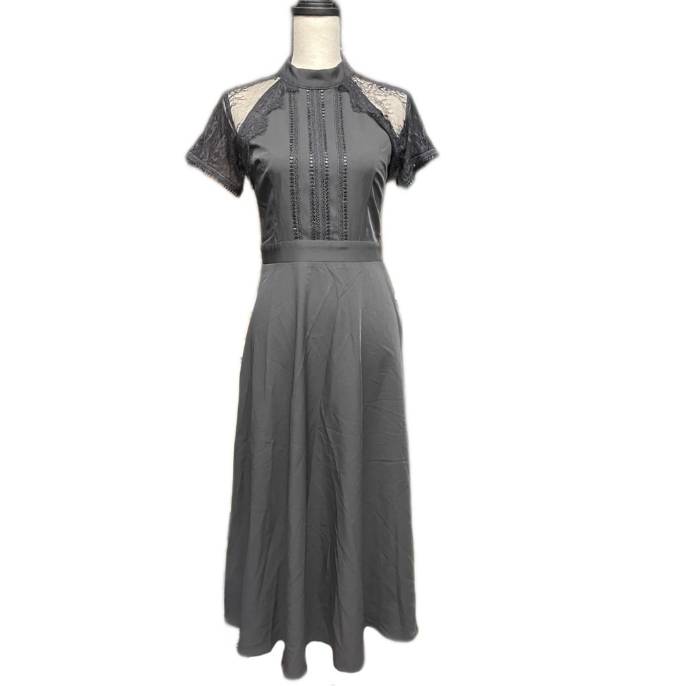 Black Lace Cap Sleeve Midi Dress
